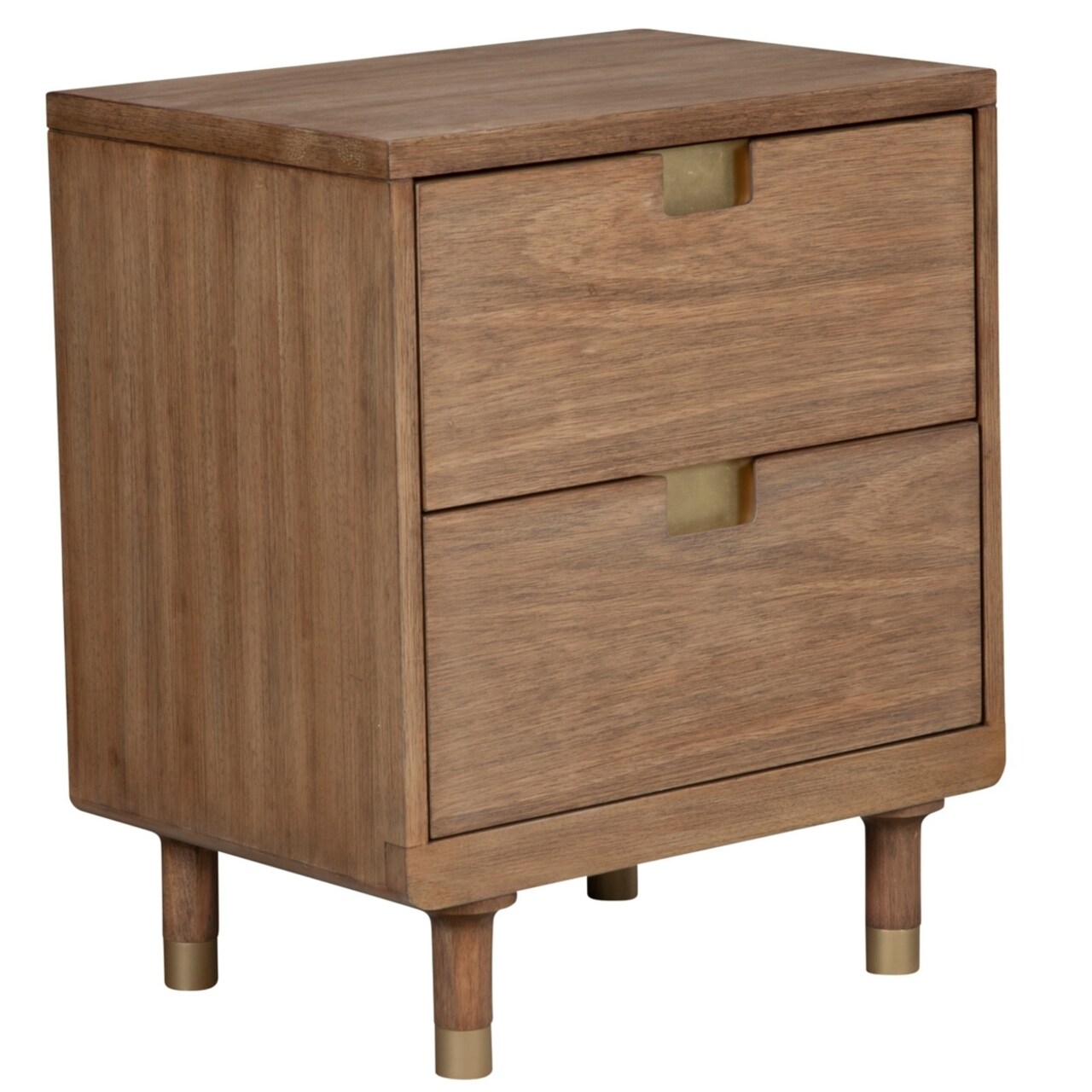 Saltoro Sherpi 25 Inch 2 Drawer Wooden Nightstand with Cutout Pulls, Brown-